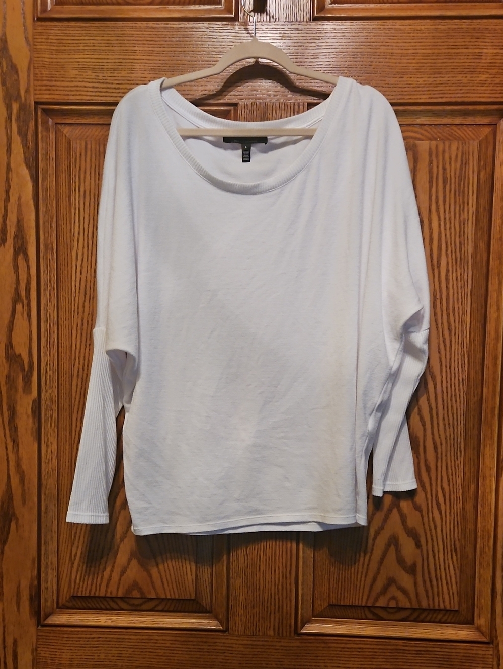 White House Black Market Women's White Boatneck Long Sleeve Top